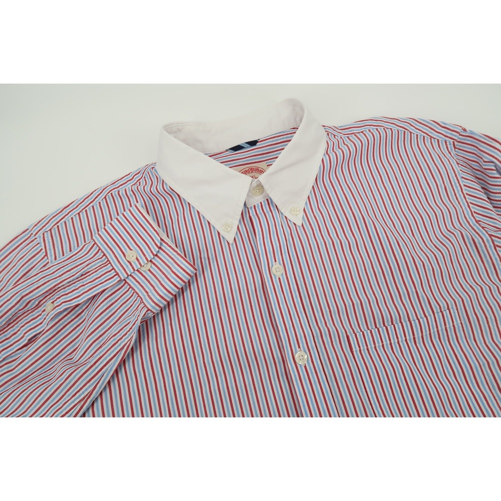 Brooks Brothers Shirt‎ Mens XXL Slim Button Down Seersucker Red Blue Striped